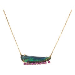 18 Karat Yellow Gold Black Opal Ruby Necklace
