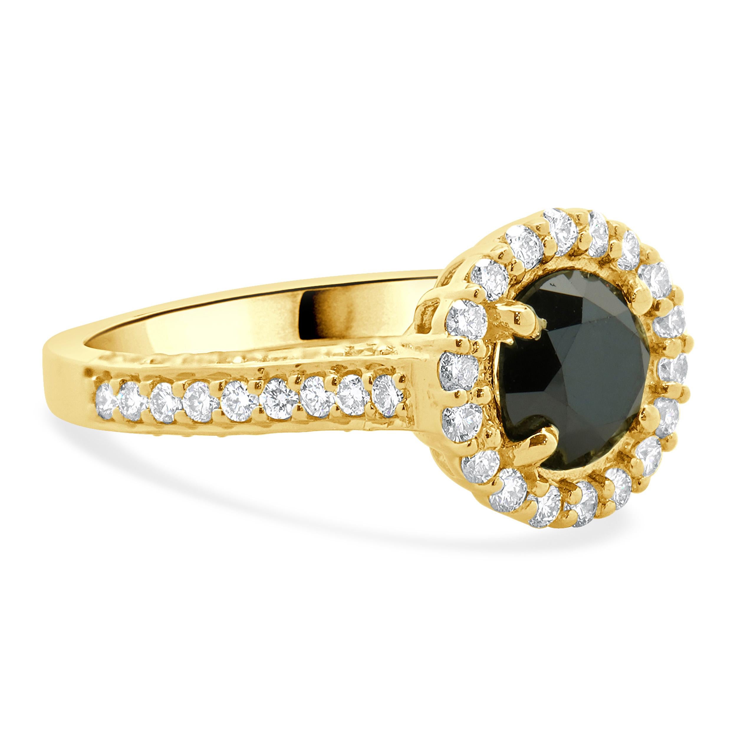 18 Karat Yellow Gold Black Round Brilliant Cut Diamond Engagement Ring In Excellent Condition For Sale In Scottsdale, AZ