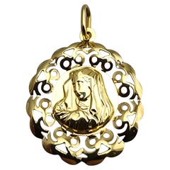 18 Karat Yellow Gold Blessed Mother Filigree Pendant #24033