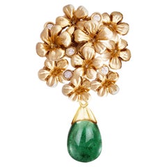 Broche fleur en or jaune 18 carats de style néo-baroque avec diamants par l'artiste