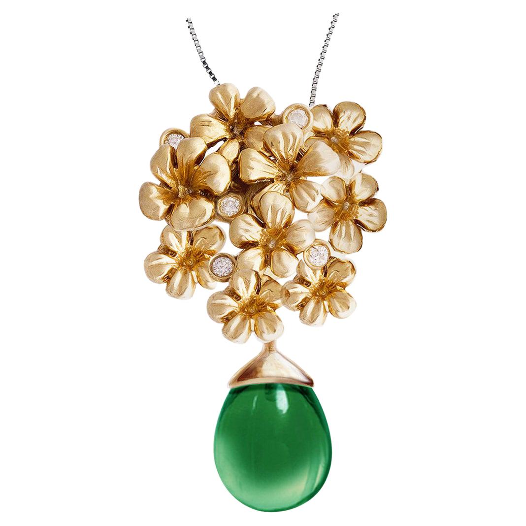 Eighteen Karat Yellow Gold Blossom Contemporary Necklace with Diamonds For Sale