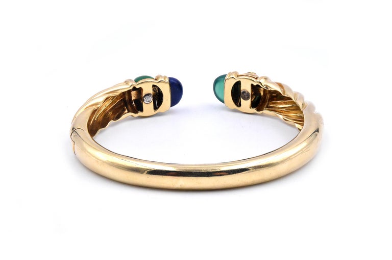 18 Karat Yellow Gold Blue and Green Enamel Heart Cuff Bracelet For Sale ...