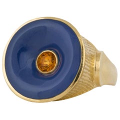 18 Karat Gelbgold Ring aus blauem Chalcedon und Citrin