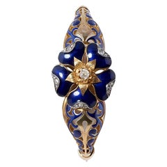 18 Karat Yellow Gold, Blue Enamel and Diamond Bangle