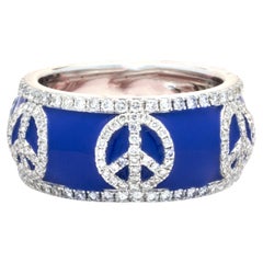 18 Karat Yellow Gold Blue Enamel Diamond Peace Band