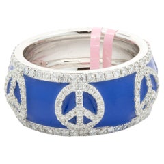 18 Karat White Gold Blue Enamel Diamond Peace Band