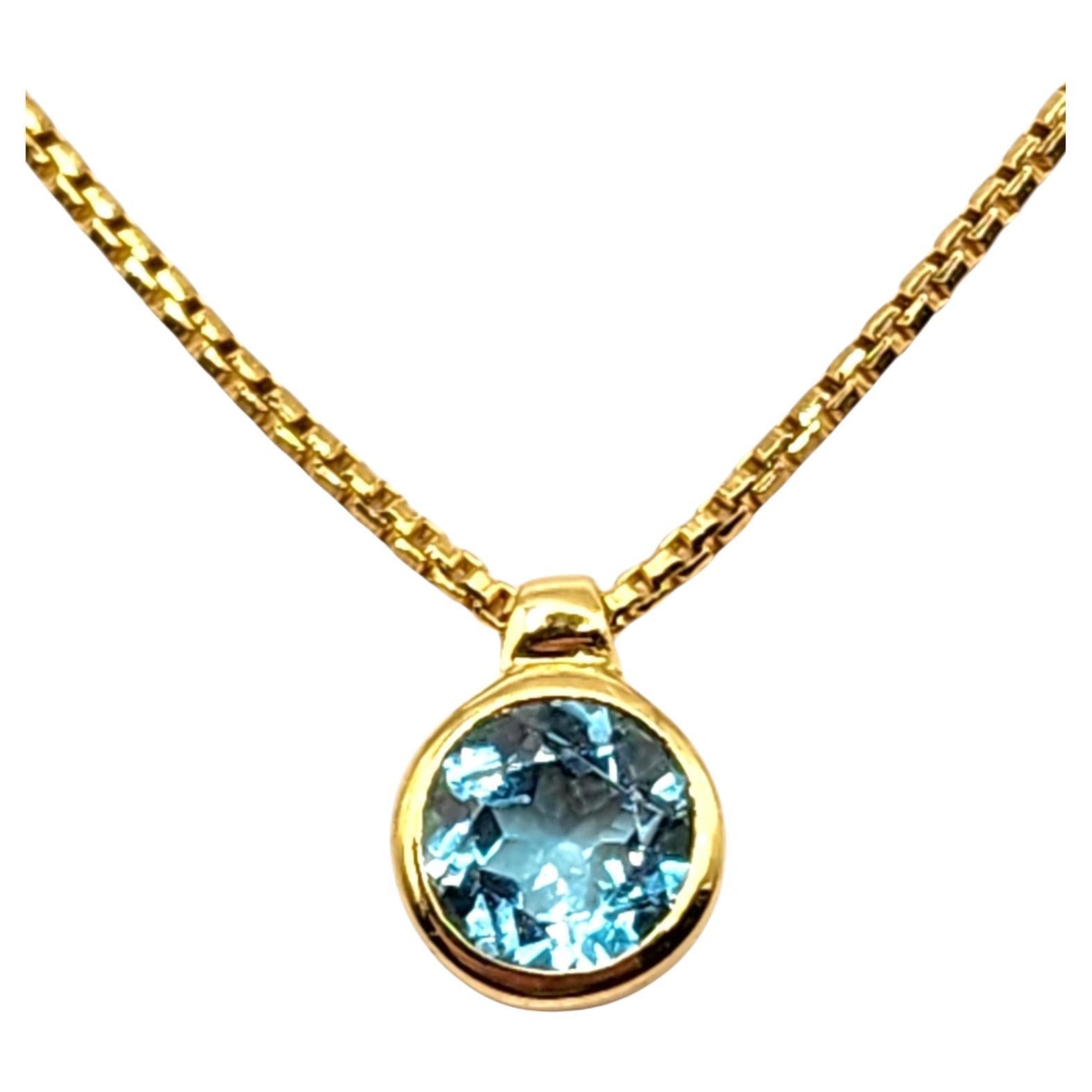 18 Karat Gelbgold Blaue facettierte Stein-Halskette mit Lünette #19980 im Angebot