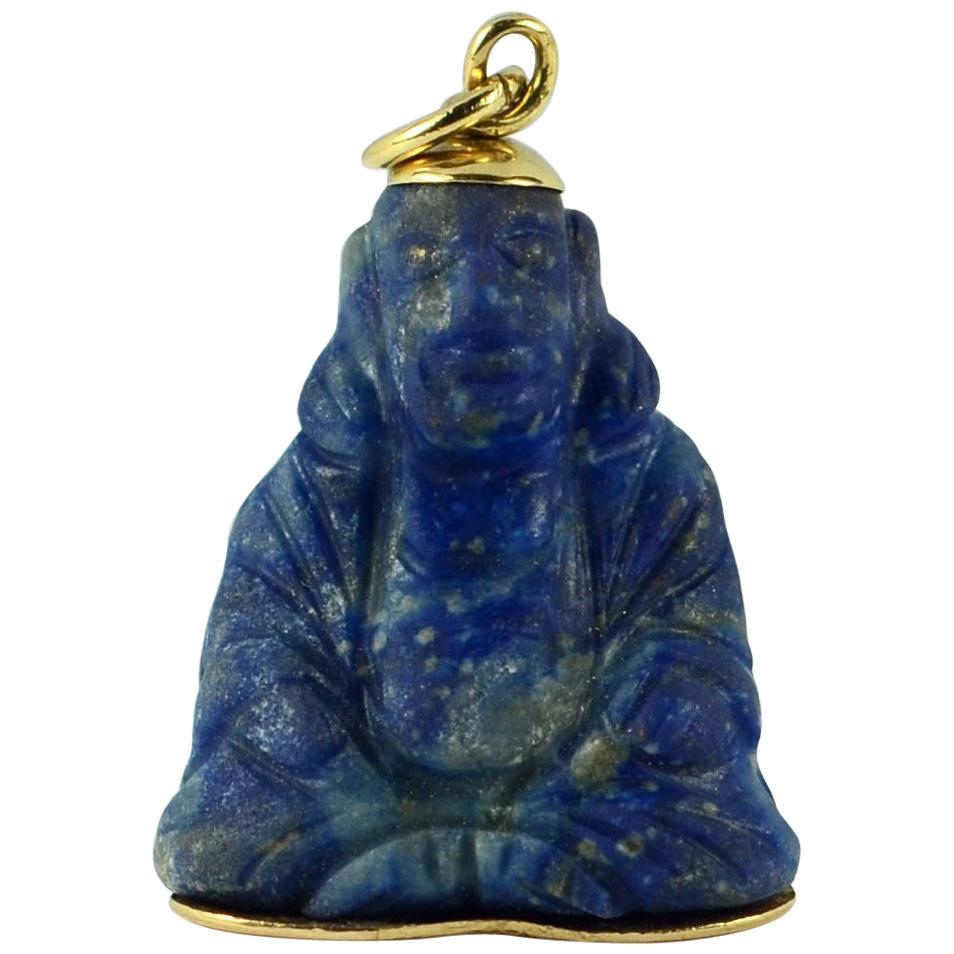 18 Karat Yellow Gold Blue Lapis Lazuli Buddha Large Charm Pendant