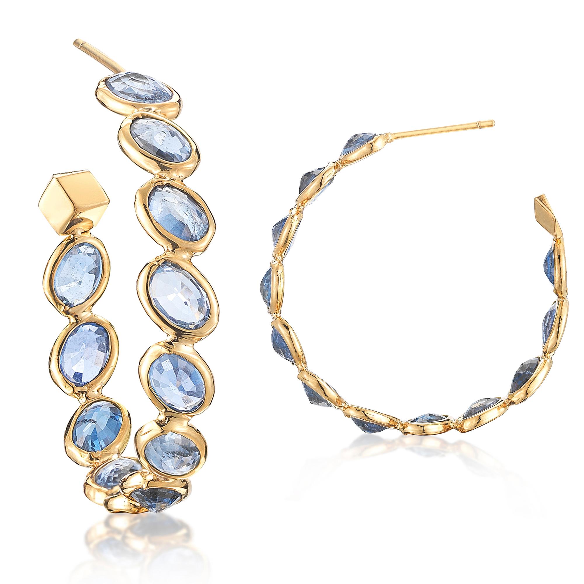 Oval Cut Paolo Costagli 18 Karat Yellow Gold Blue Sapphire Ombre Hoop Earrings, Medium