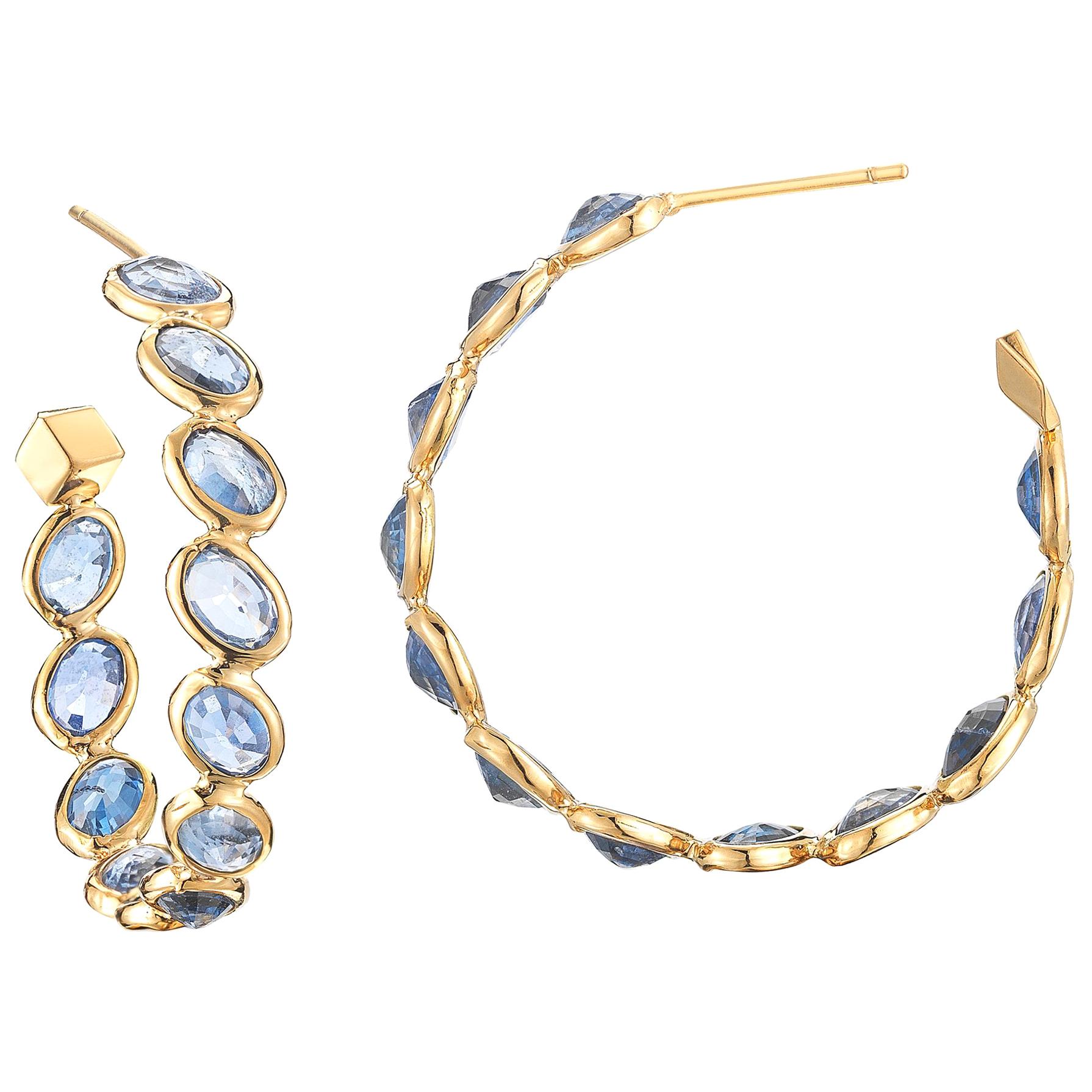 Paolo Costagli 18 Karat Yellow Gold Blue Sapphire Ombre Hoop Earrings, Medium