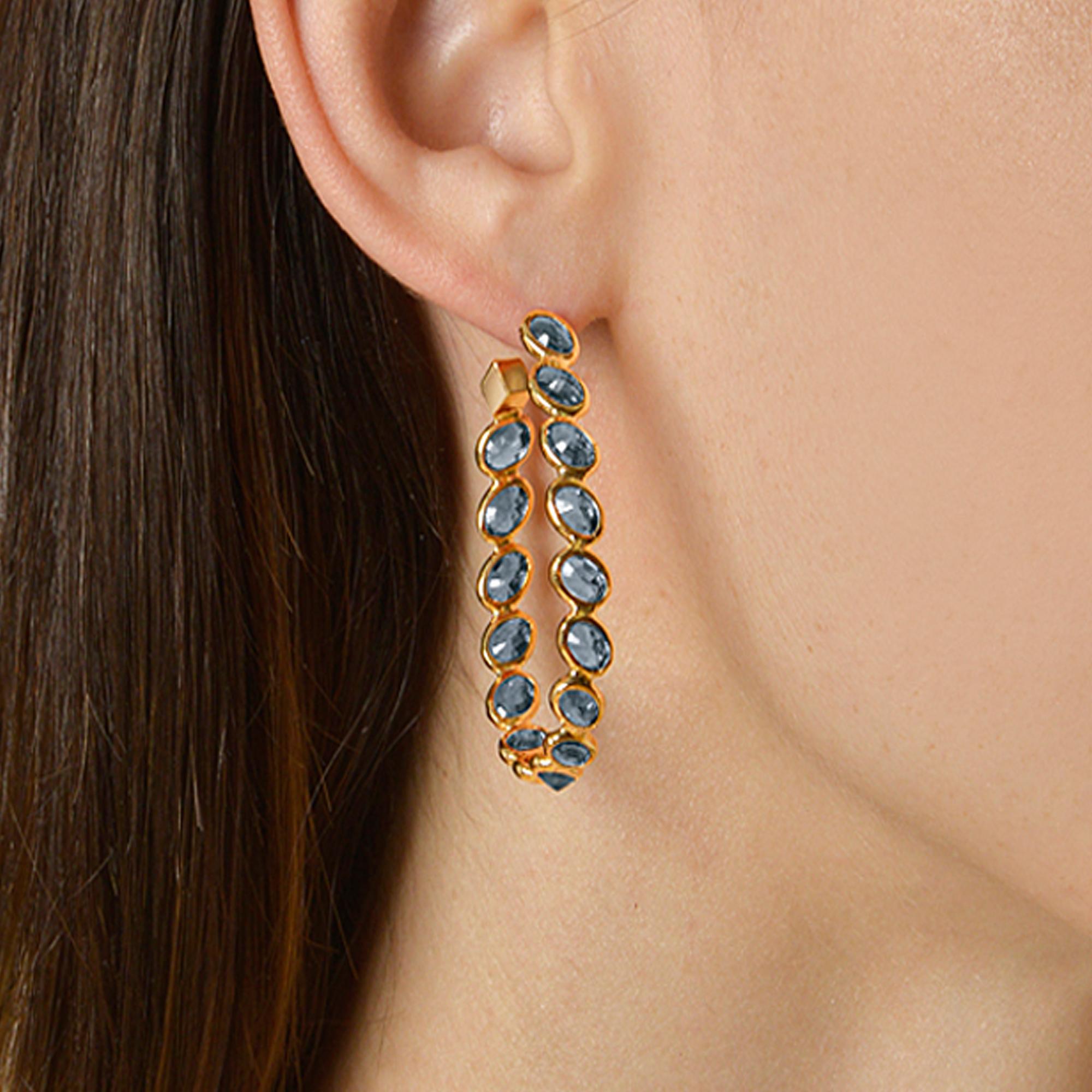 Contemporary Paolo Costagli 18 Karat Yellow Gold Blue Sapphire Ombre Hoop Earrings, Grande For Sale