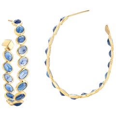 Paolo Costagli 18 Karat Yellow Gold Blue Sapphire Ombre Hoop Earrings, Grande