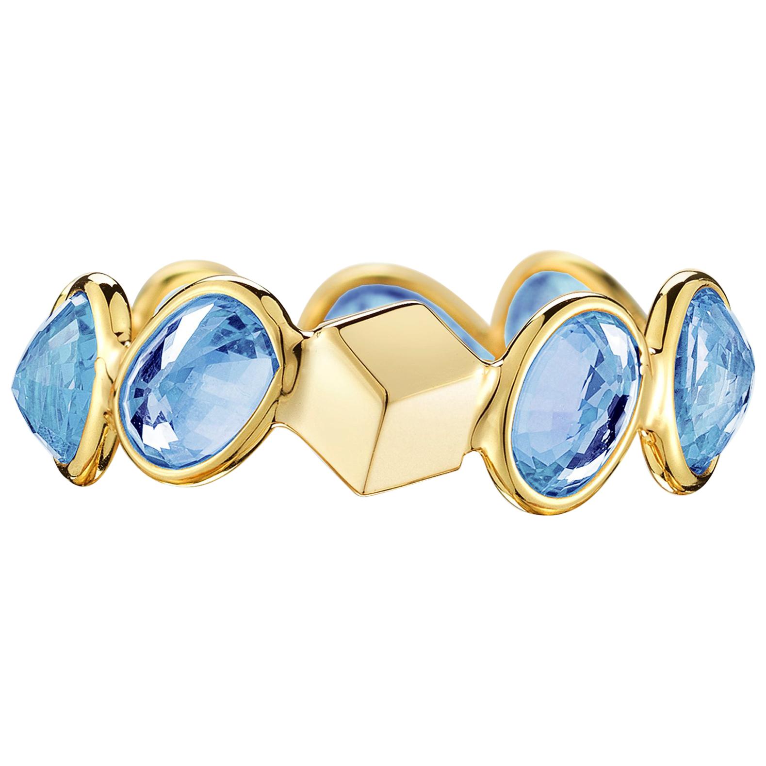 18 Karat Yellow Gold Blue Sapphire, 4.86 Carat Ombre Ring