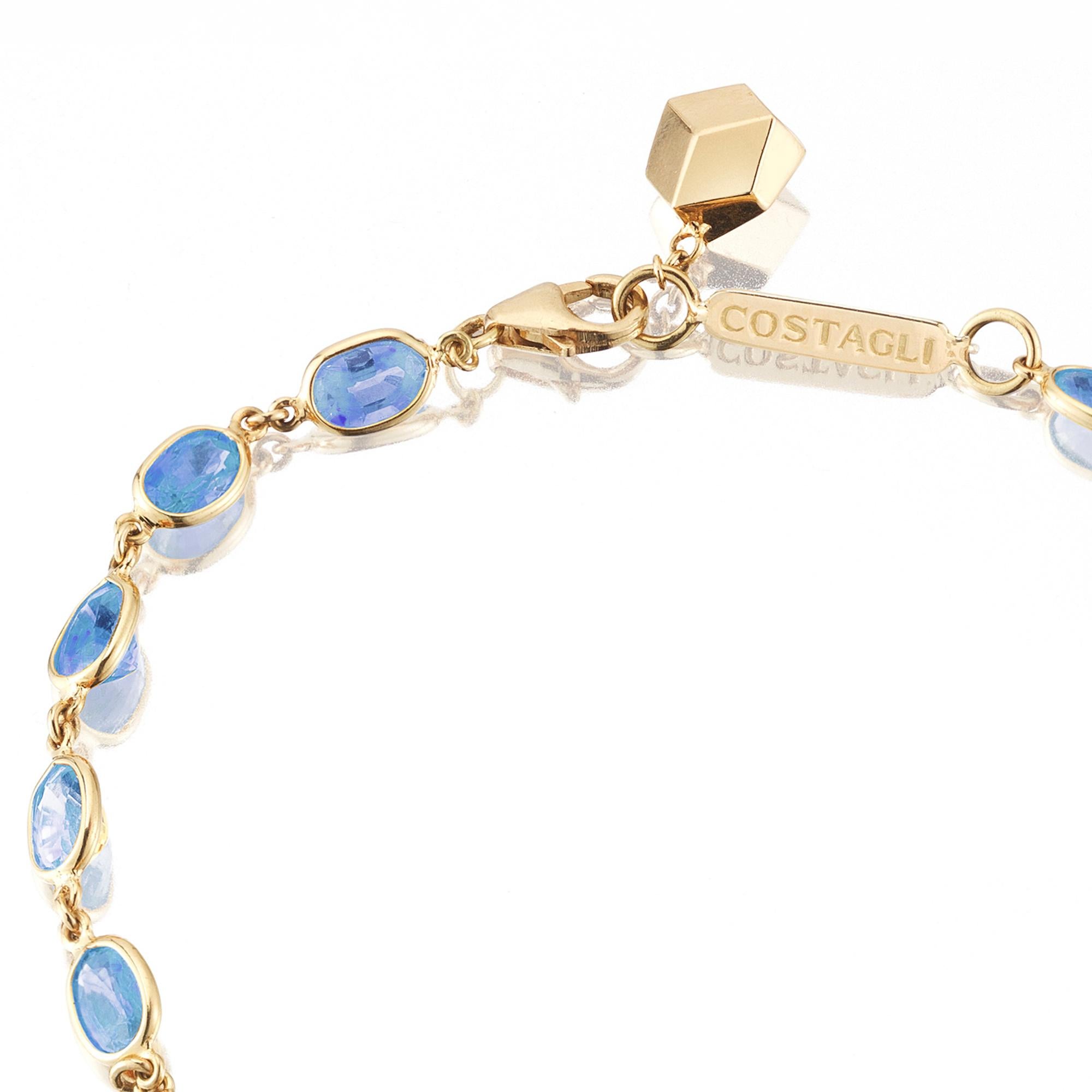 Oval Cut Paolo Costagli 18 Karat Yellow Gold Blue Sapphire 8.50 Carat Ombre Bracelet For Sale