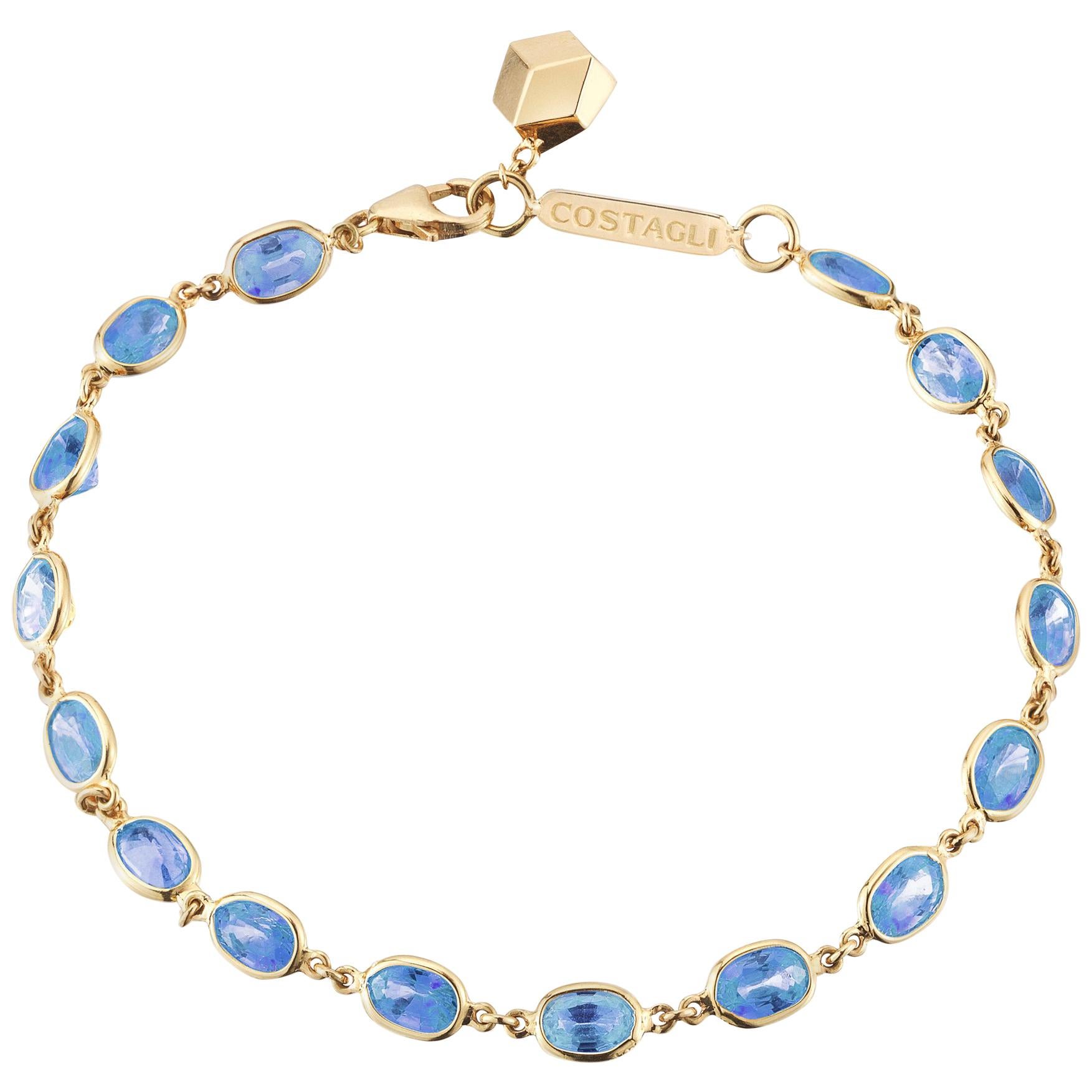Paolo Costagli 18 Karat Yellow Gold Blue Sapphire 8.50 Carat Ombre Bracelet For Sale