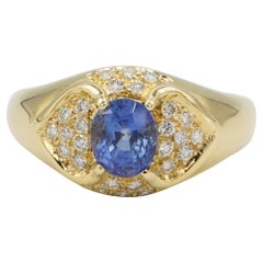 18 Karat Yellow Gold Blue Sapphire and Diamond Cocktail Ring