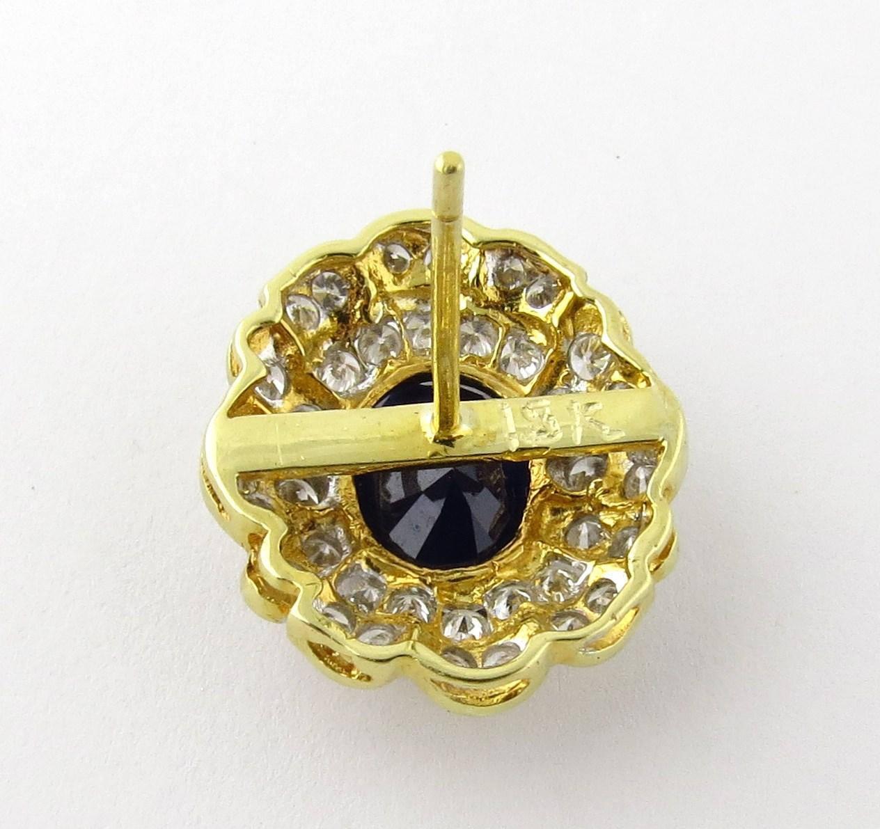 18 Karat Yellow Gold Blue Sapphire and Diamond Earrings Large Pierced In Excellent Condition In Washington Depot, CT