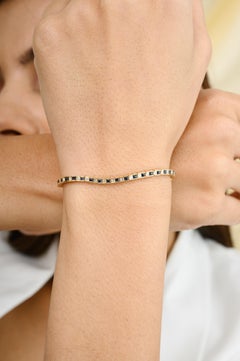 18 Karat Yellow Gold Blue Sapphire and Diamond Line Bracelet for Her