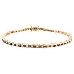 18 Karat Yellow Gold Blue Sapphire and Diamond Line Bracelet for Her