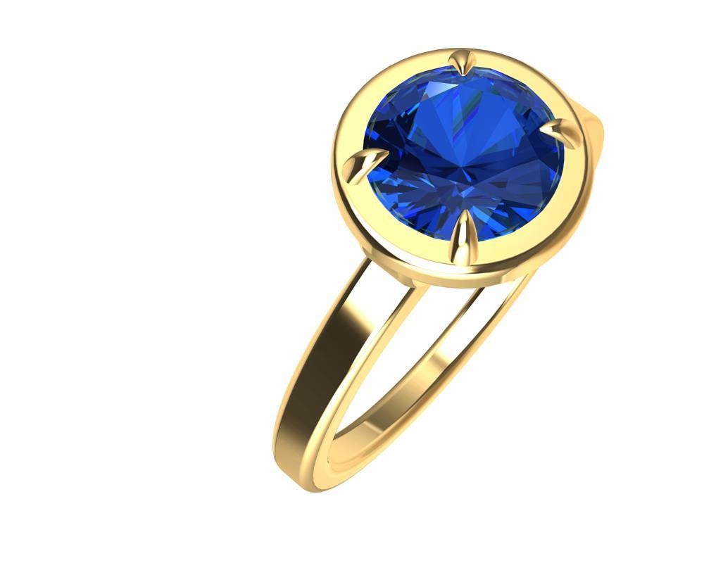 For Sale:  18 Karat Yellow Gold Blue Sapphire Ring 2