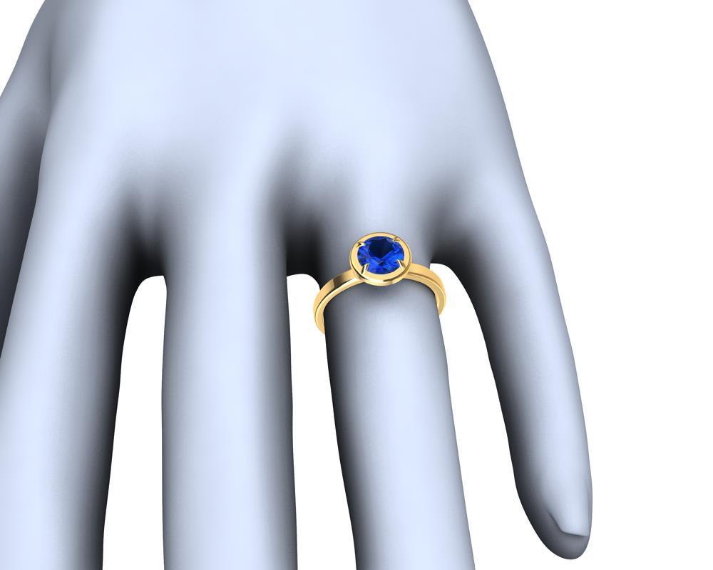 For Sale:  18 Karat Yellow Gold Blue Sapphire Ring 6
