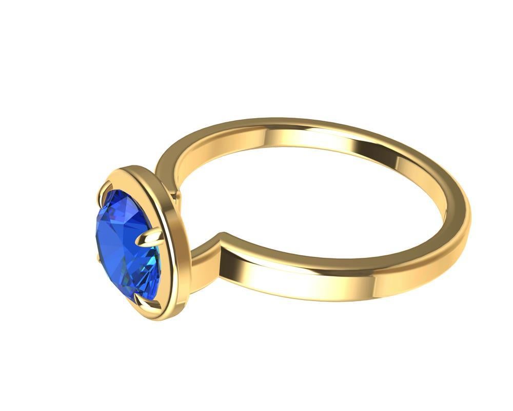 For Sale:  18 Karat Yellow Gold Blue Sapphire Ring 9