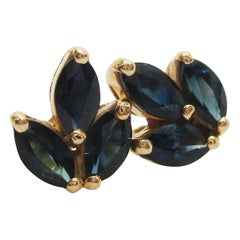 18 Karat Yellow Gold Blue Sapphire Stud Earrings