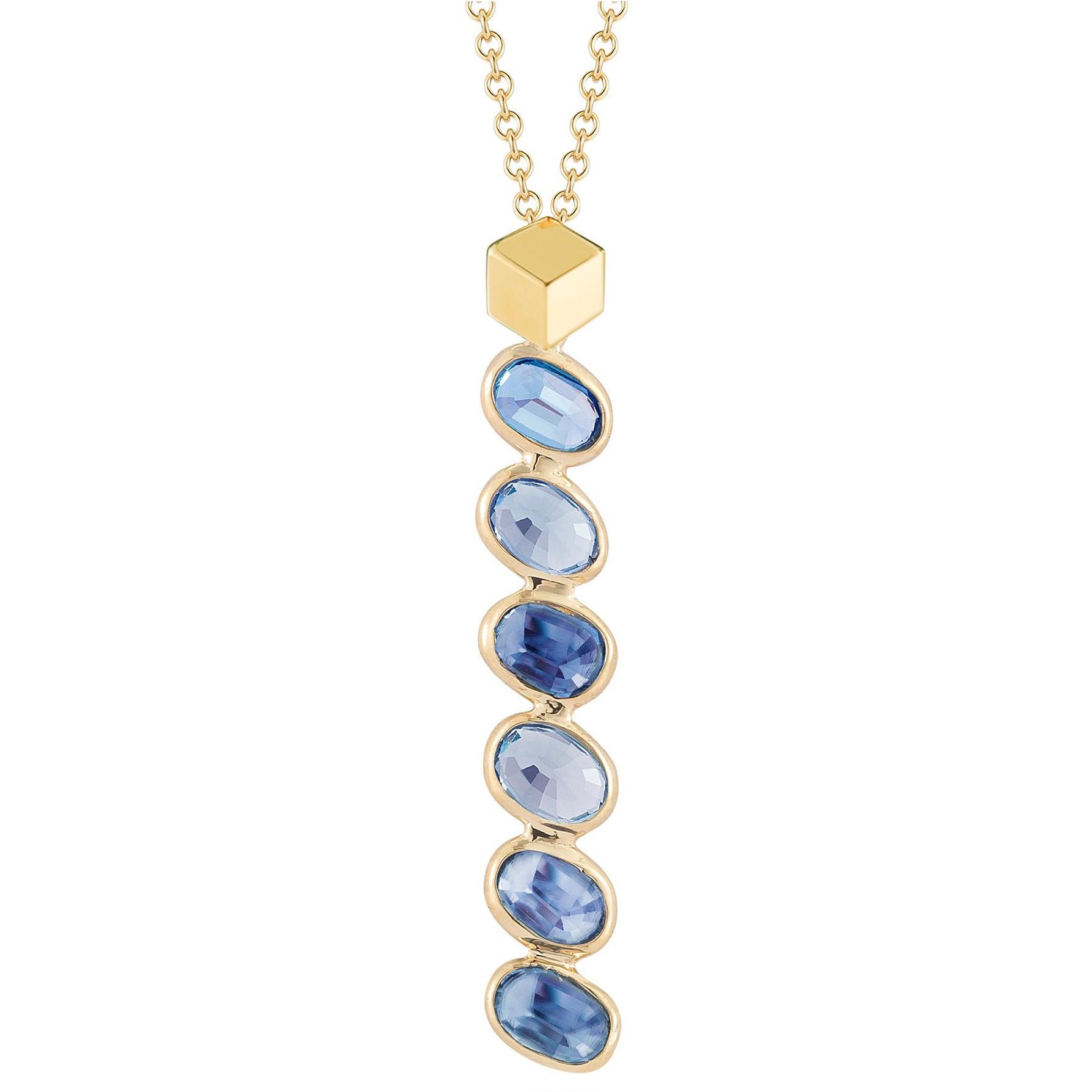 Paolo Costagli 18 Karat Yellow Gold Blue Sapphires Ombré Pendant Necklace For Sale