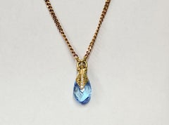 18 Karat Yellow Gold Blue Topaz Briolette and Diamond Lavalier Necklace