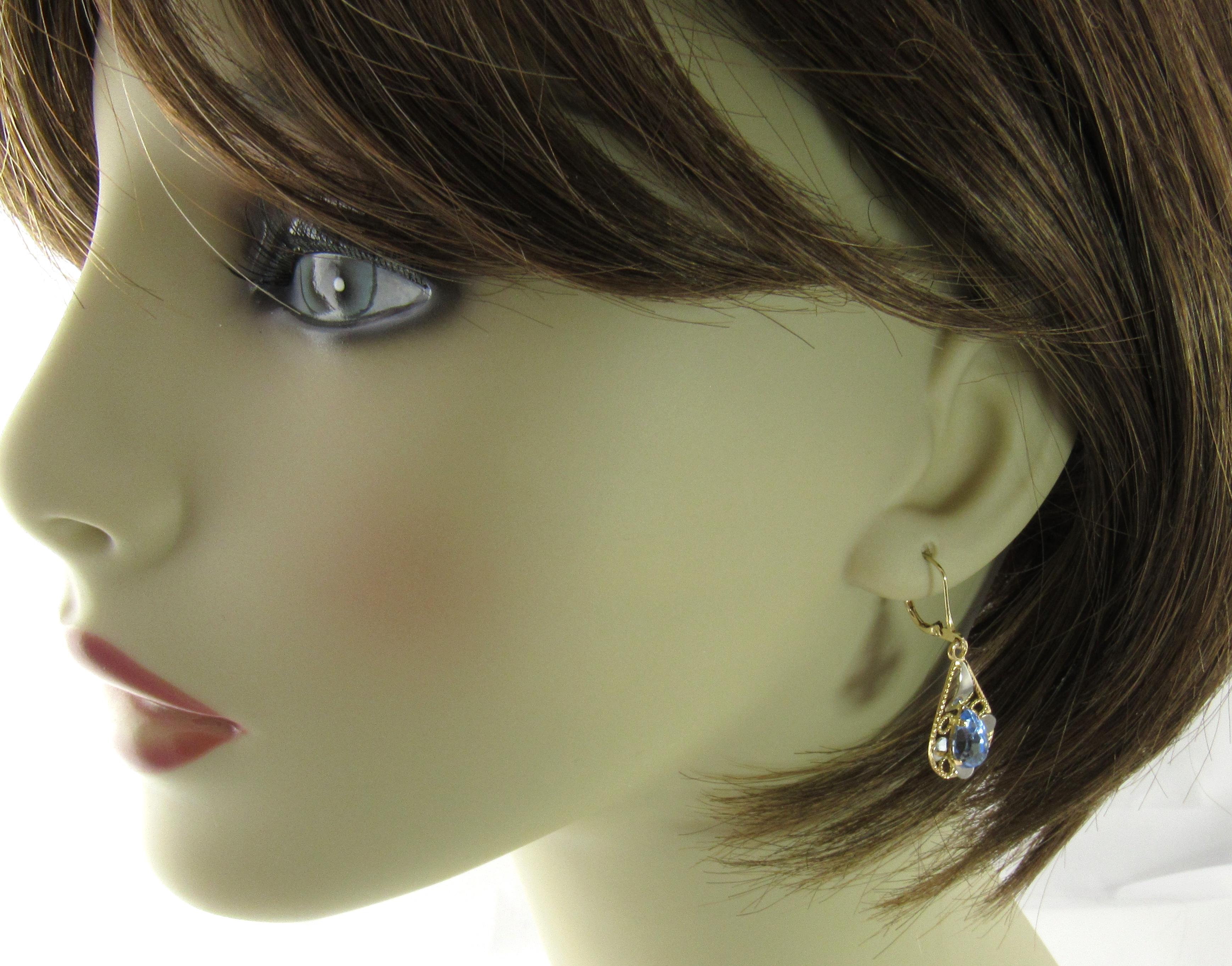 18 Karat Yellow Gold Blue Topaz Earrings 3
