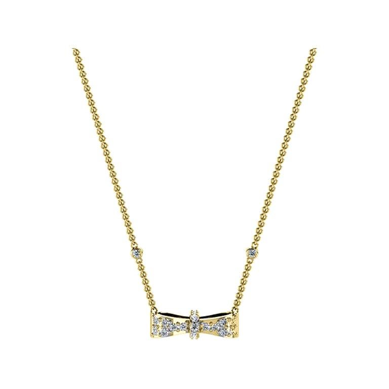 18 Karat Yellow Gold Bow-Tie Diamond Necklace '1/5 Carat' For Sale
