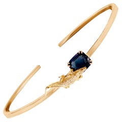 Pulsera Estilo Italiano de Oro Amarillo de Dieciocho Kilates con Zafiro Azul