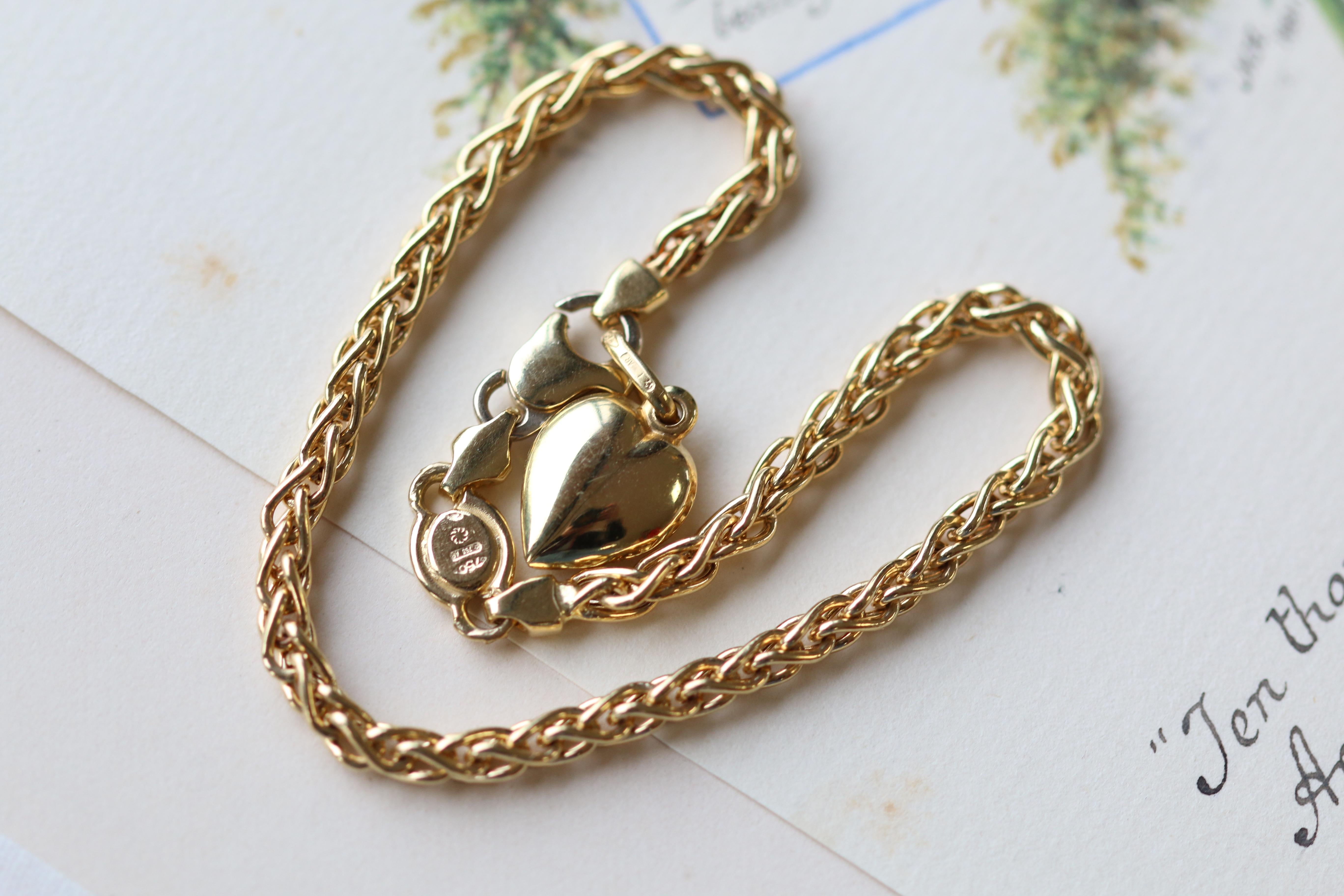 Women's or Men's 18 Karat Yellow Gold Bracelet with Heart Pendant