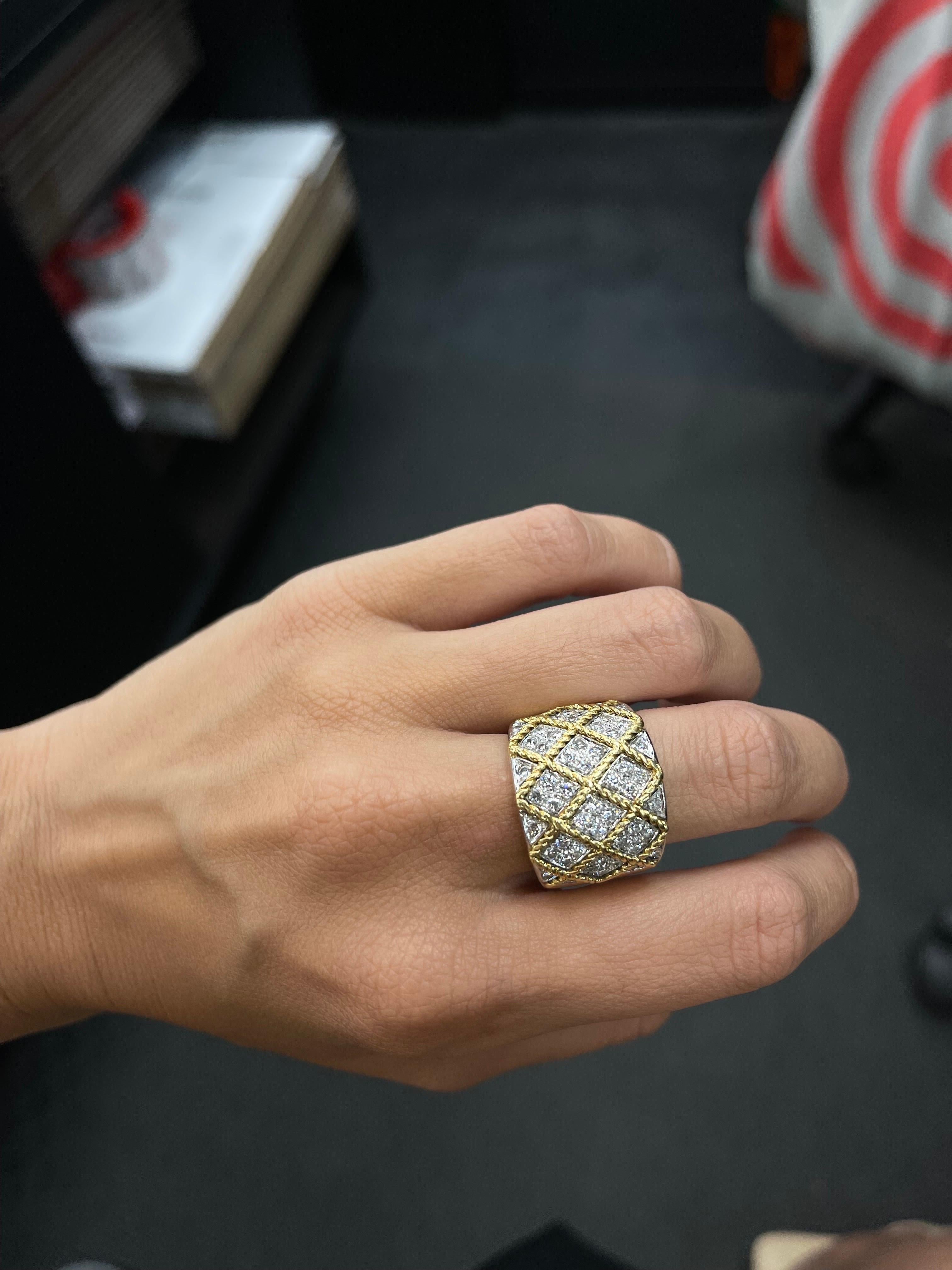18 Karat Yellow Gold Braided Diamond Wide Ring 1.02 Carats For Sale 4