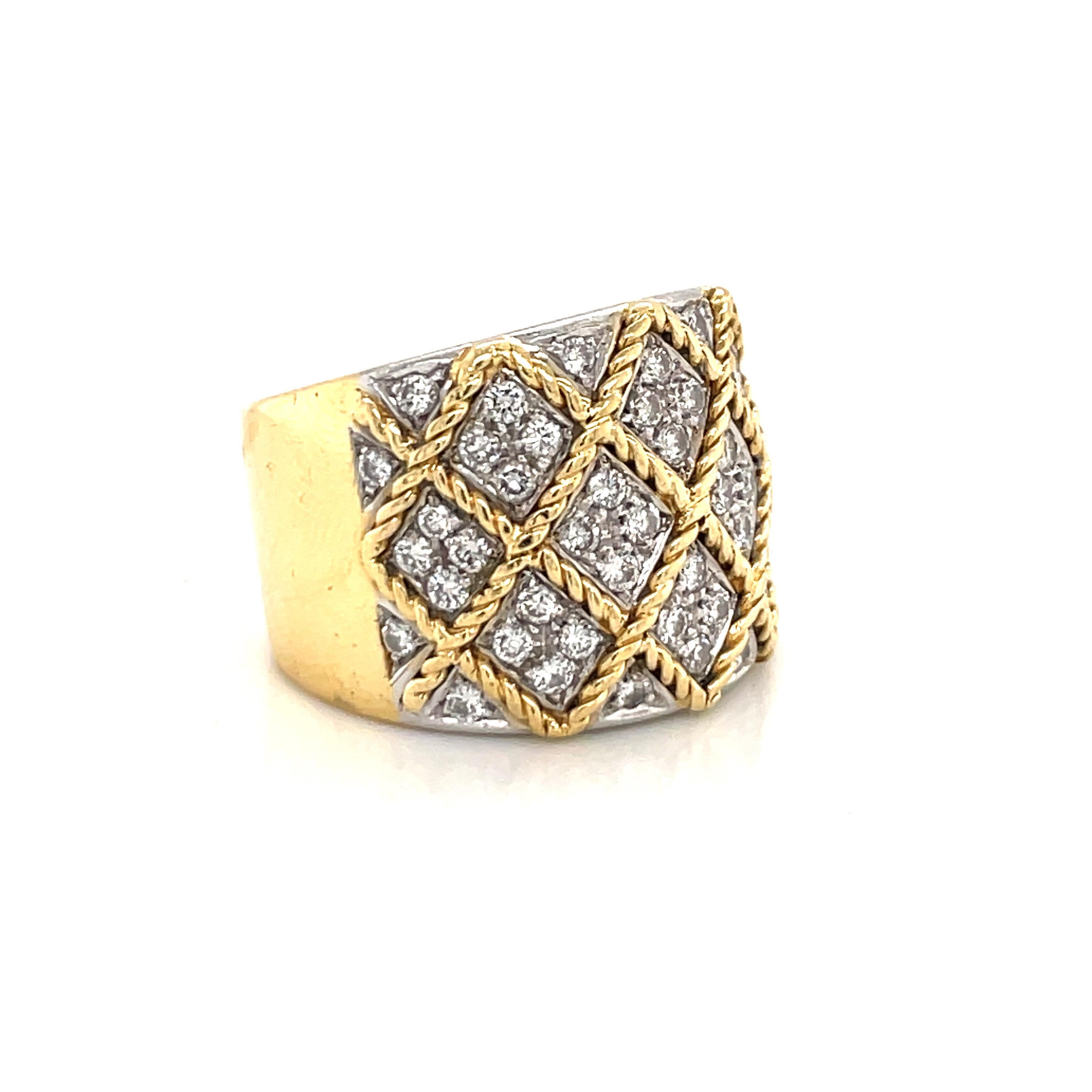 Contemporary 18 Karat Yellow Gold Braided Diamond Wide Ring 1.02 Carats For Sale