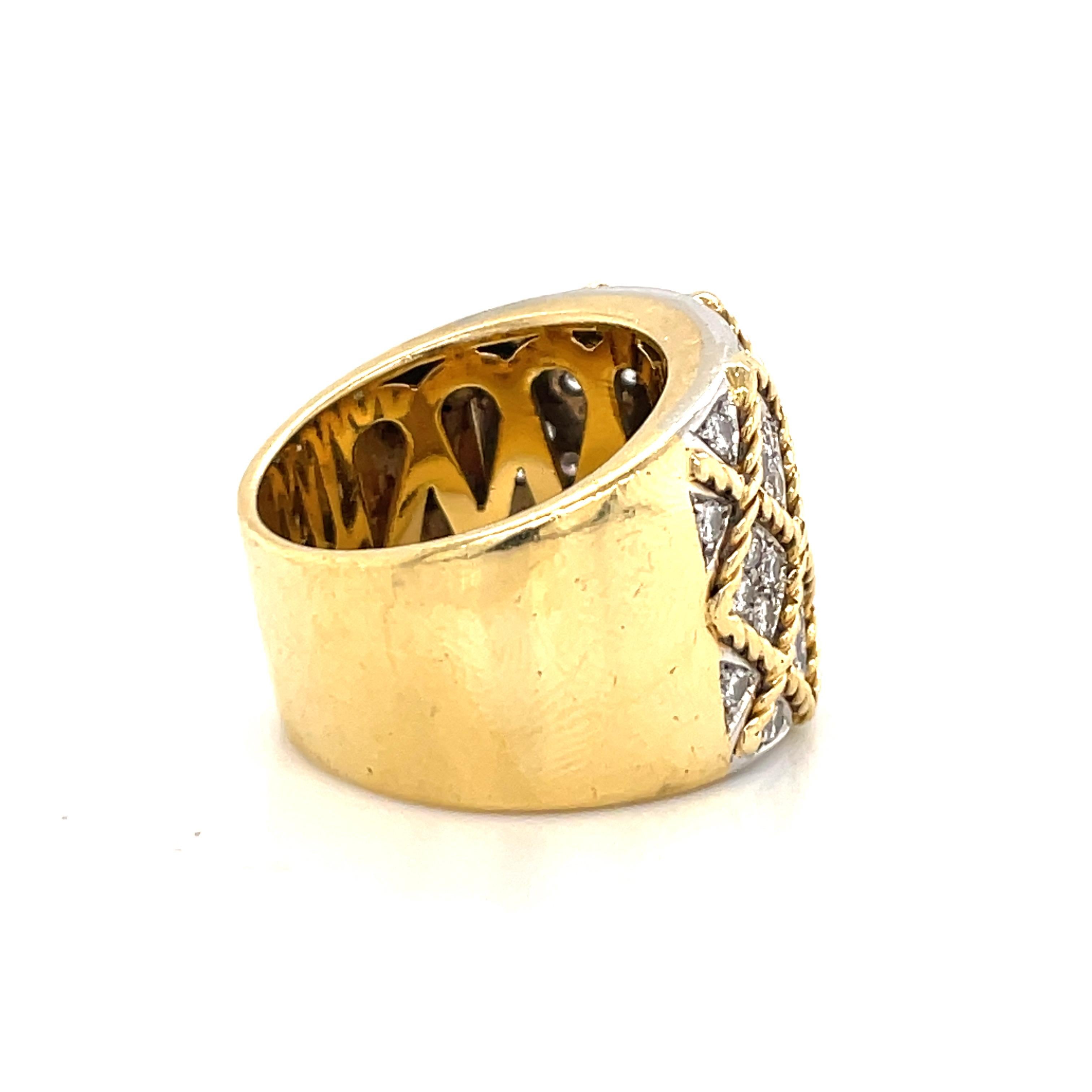 18 Karat Yellow Gold Braided Diamond Wide Ring 1.02 Carats  In Excellent Condition For Sale In New York, NY