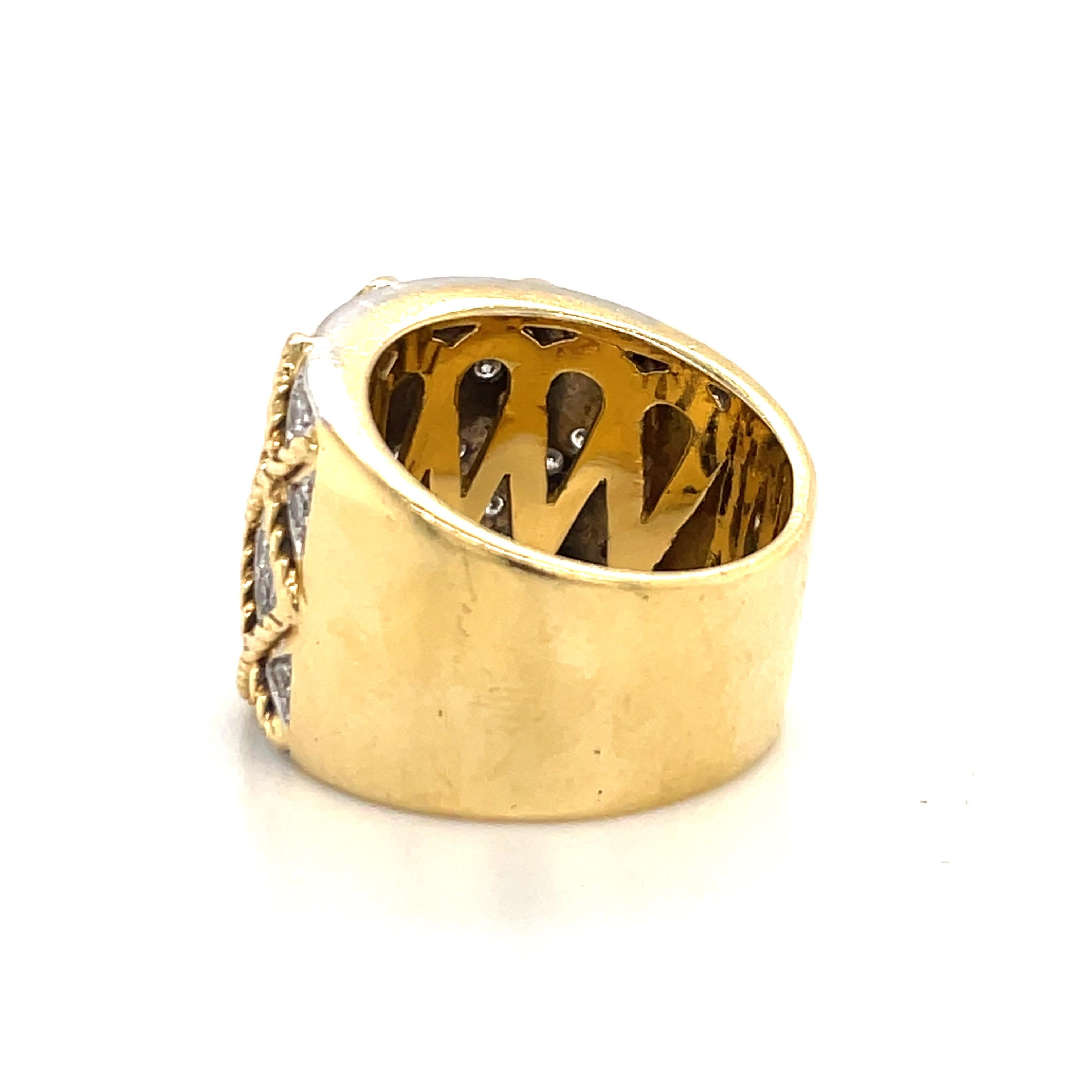 18 Karat Yellow Gold Braided Diamond Wide Ring 1.02 Carats For Sale 1