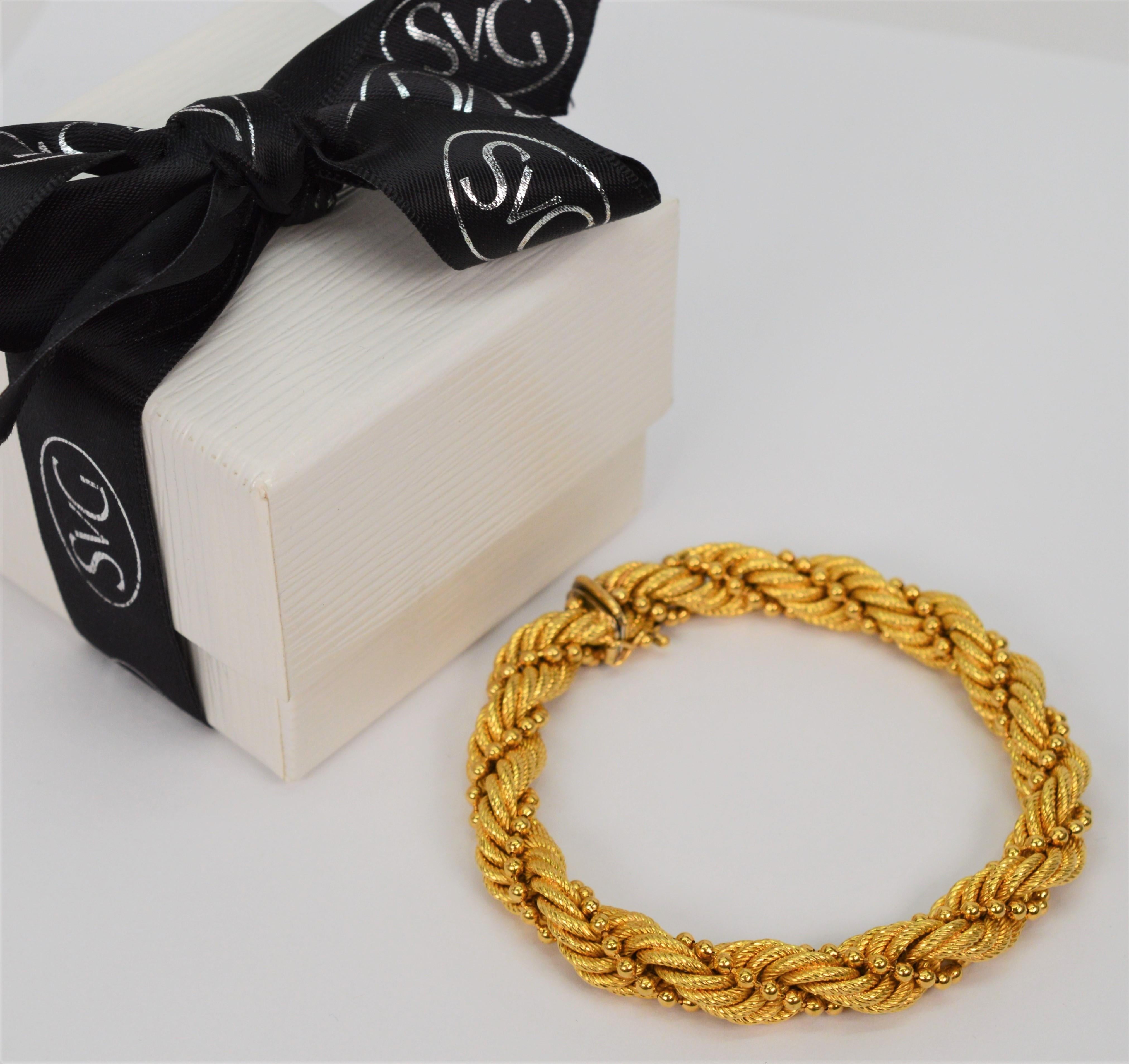 18 Karat Yellow Gold Braided Rope Twist Bracelet For Sale 3