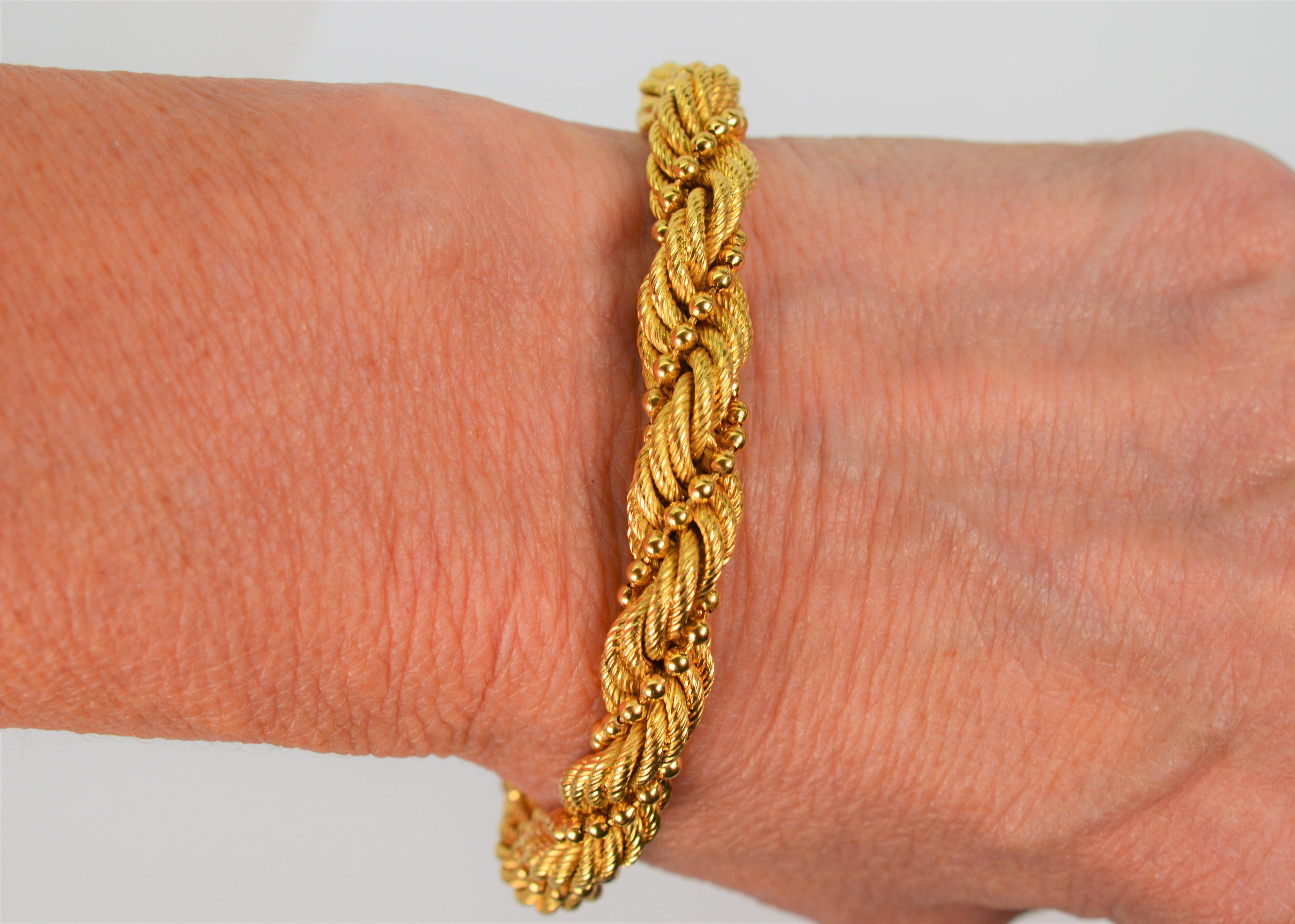 18 Karat Yellow Gold Braided Rope Twist Bracelet In Excellent Condition For Sale In Mount Kisco, NY