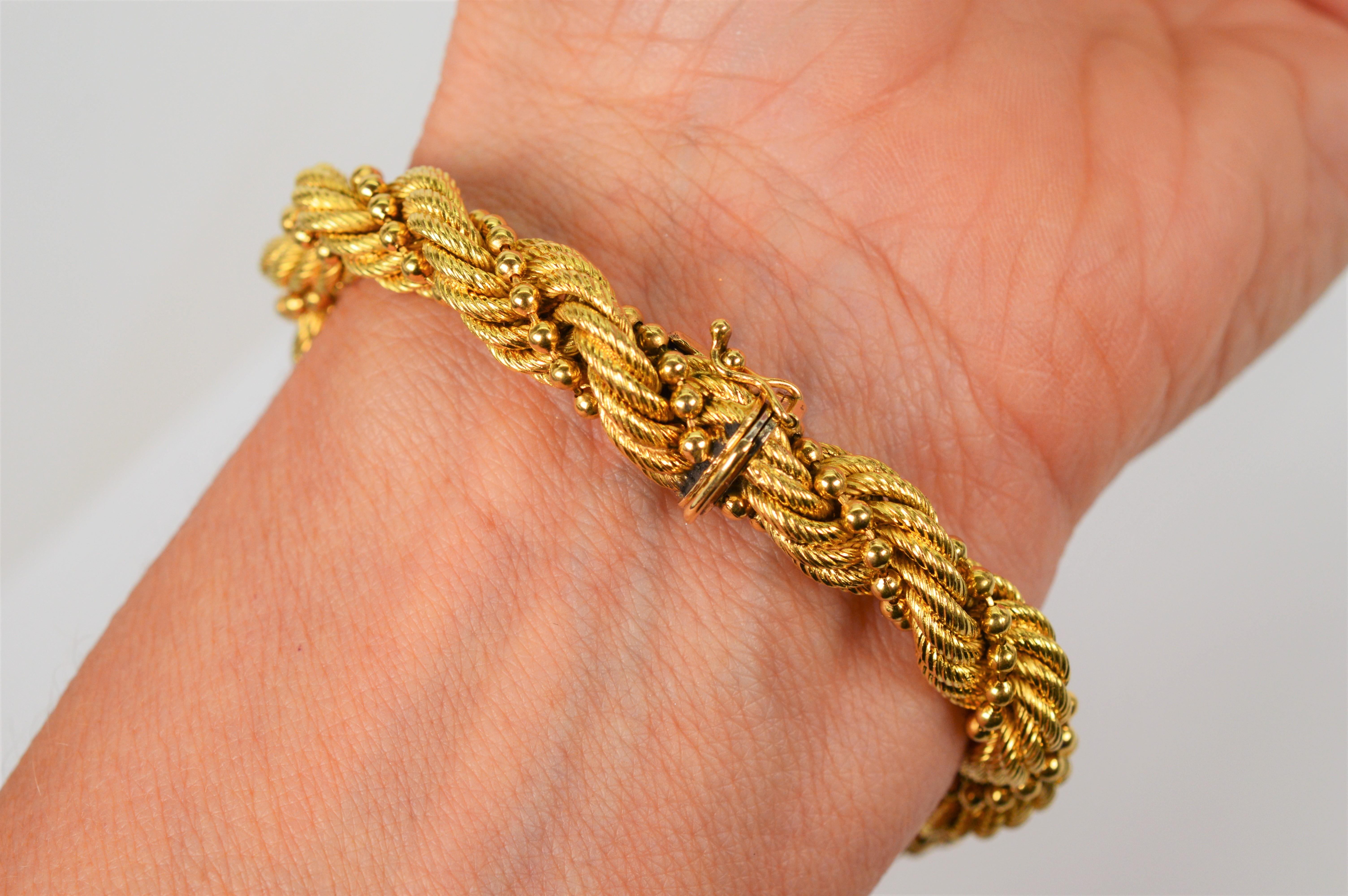 Women's 18 Karat Yellow Gold Braided Rope Twist Bracelet For Sale