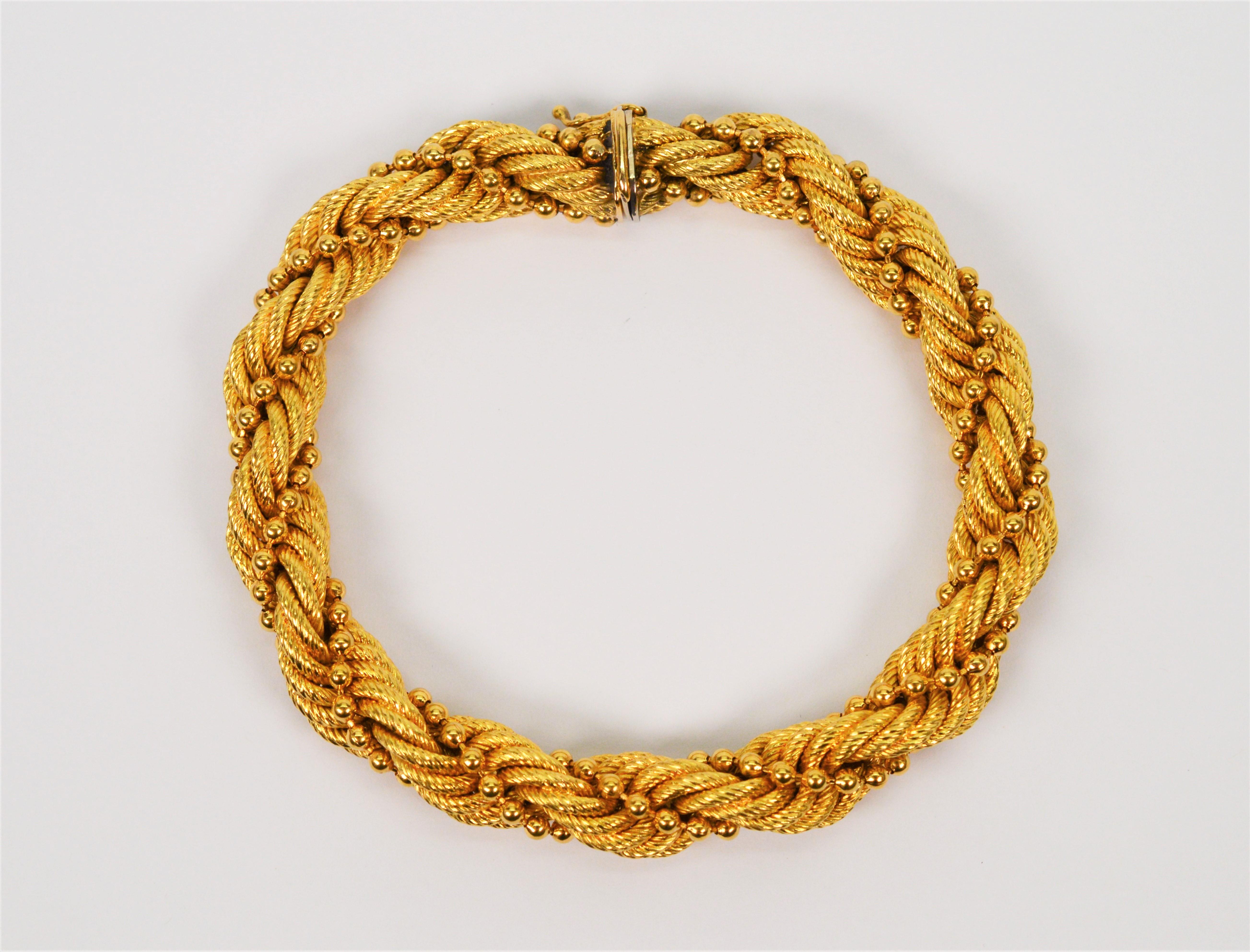 18 Karat Yellow Gold Braided Rope Twist Bracelet For Sale 1