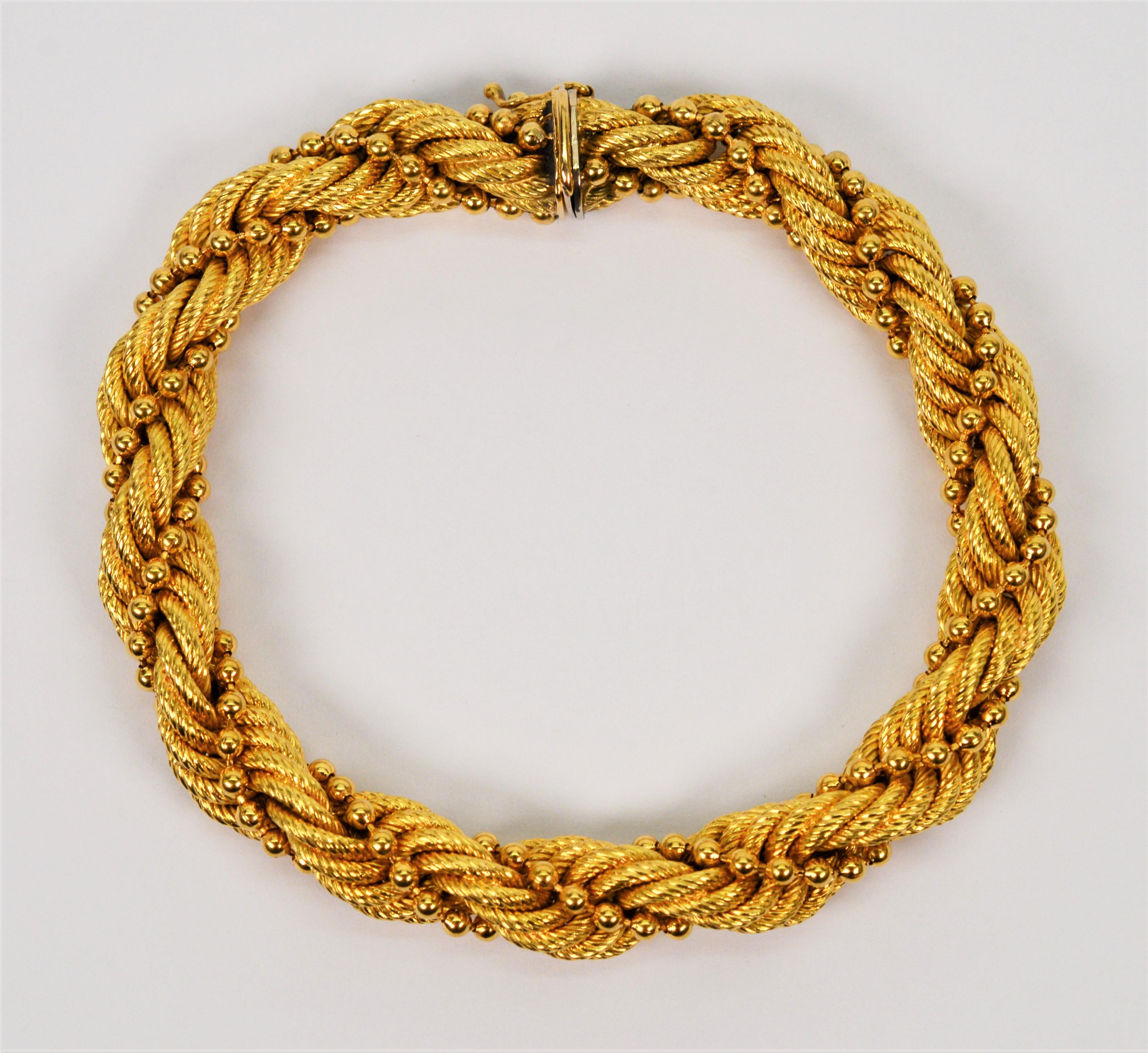 18 Karat Yellow Gold Braided Rope Twist Bracelet For Sale 2