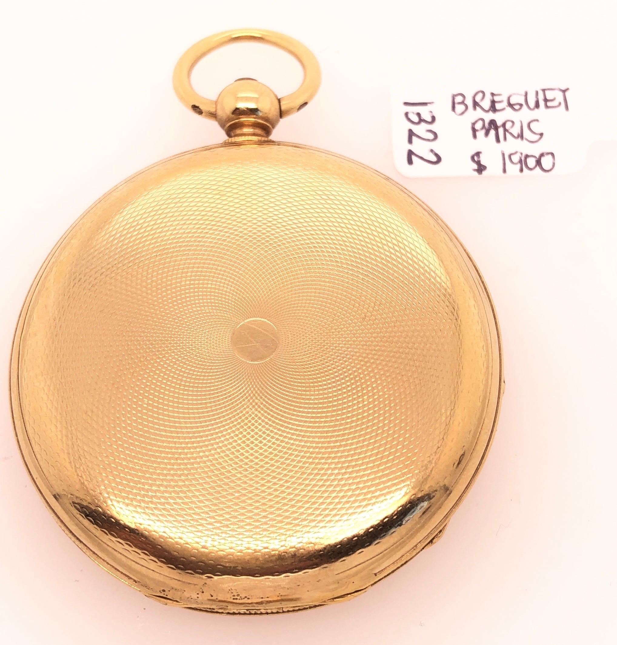 18 Karat Yellow Gold Breguet Paris Key Wind Pocket Watch Medallion Style 2