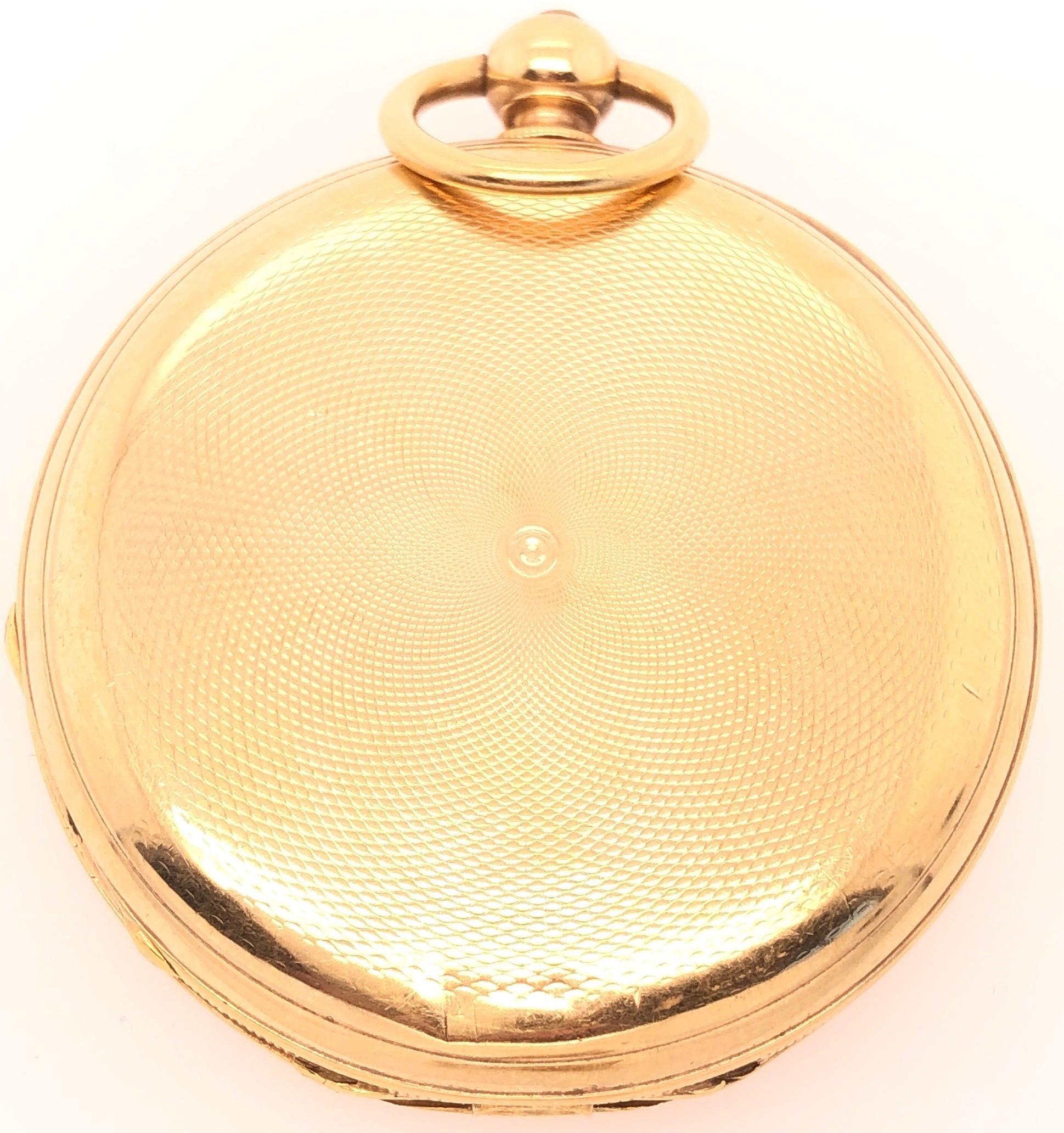 18 Karat Yellow Gold Breguet Paris Key wind Pocket Watch Medallion Style 
43 mm diameter. No. 1394 Case with minor flaws and very slight dents. Too slight to photograph. 