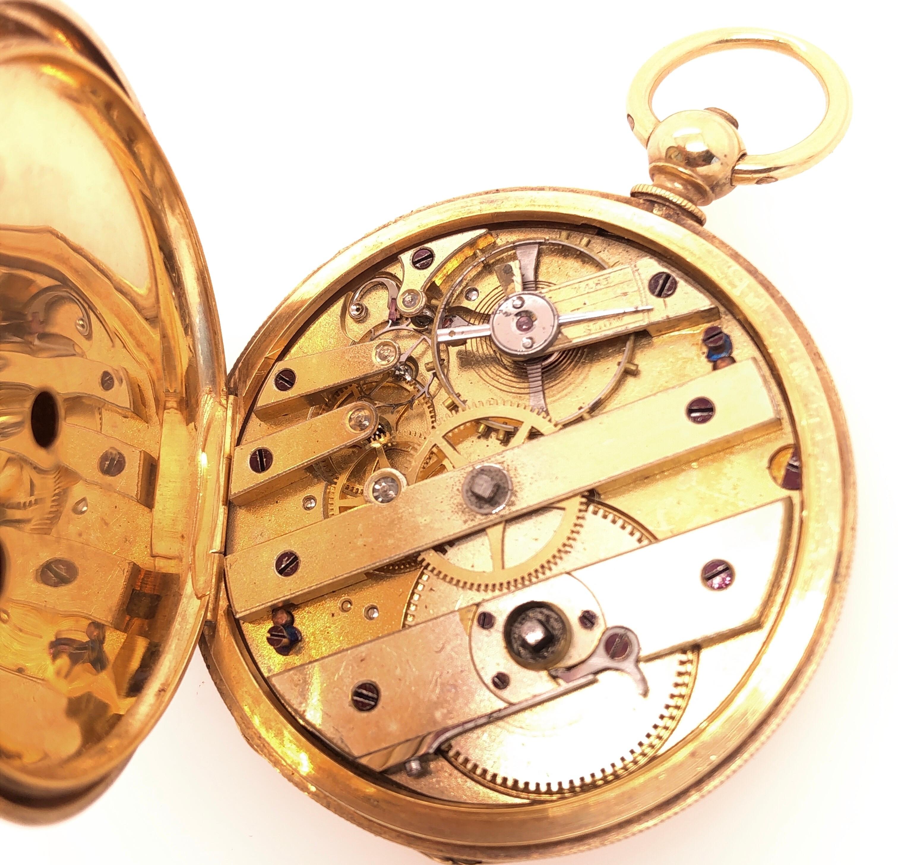 Victorian 18 Karat Yellow Gold Breguet Paris Key Wind Pocket Watch Medallion Style