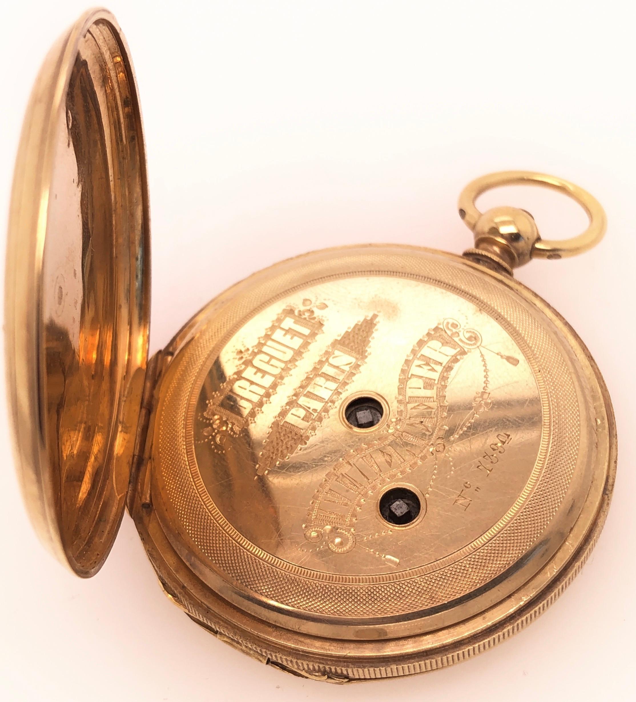 18 Karat Yellow Gold Breguet Paris Key Wind Pocket Watch Medallion Style In Good Condition In Stamford, CT
