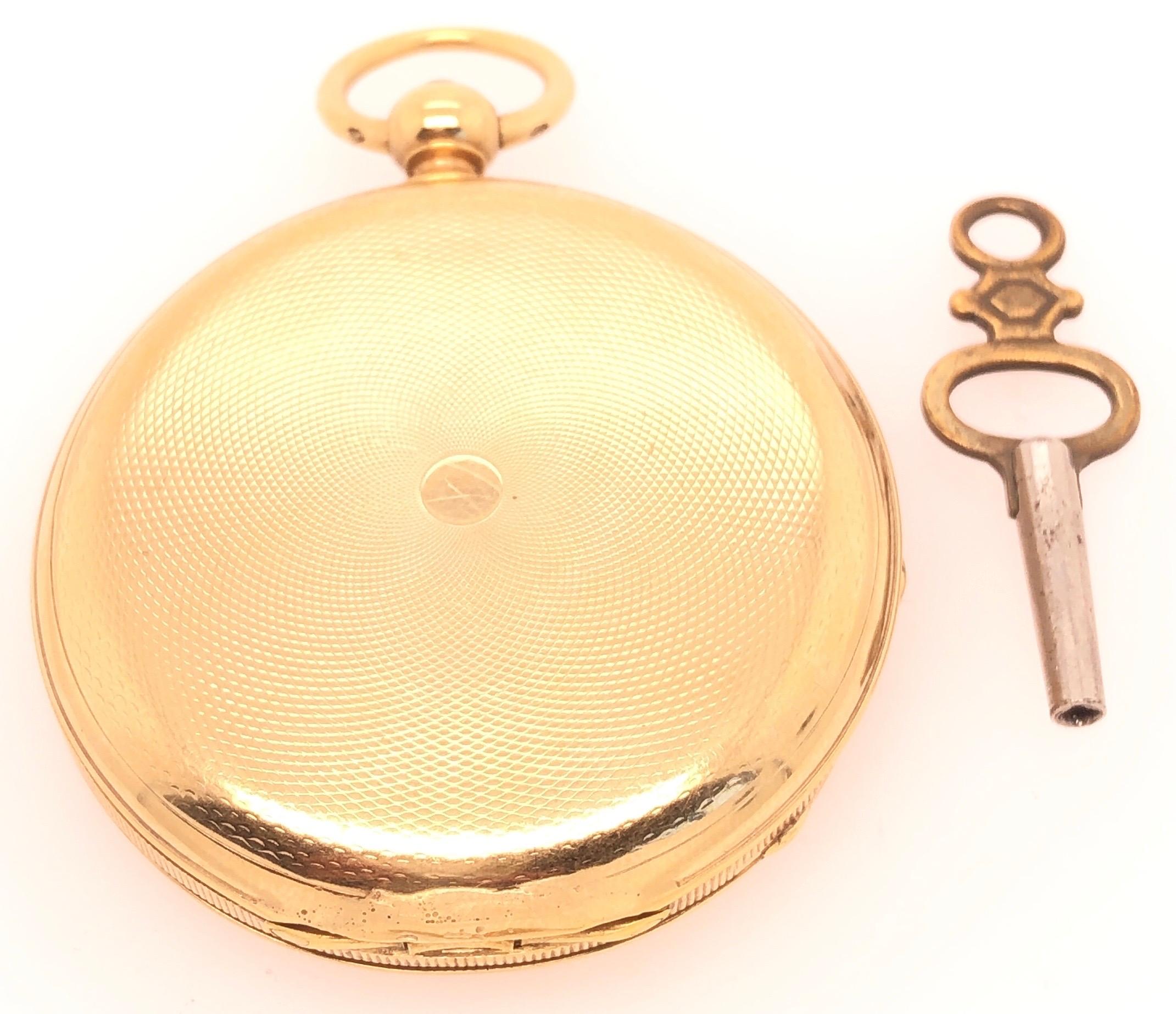 Women's or Men's 18 Karat Yellow Gold Breguet Paris Key Wind Pocket Watch Medallion Style