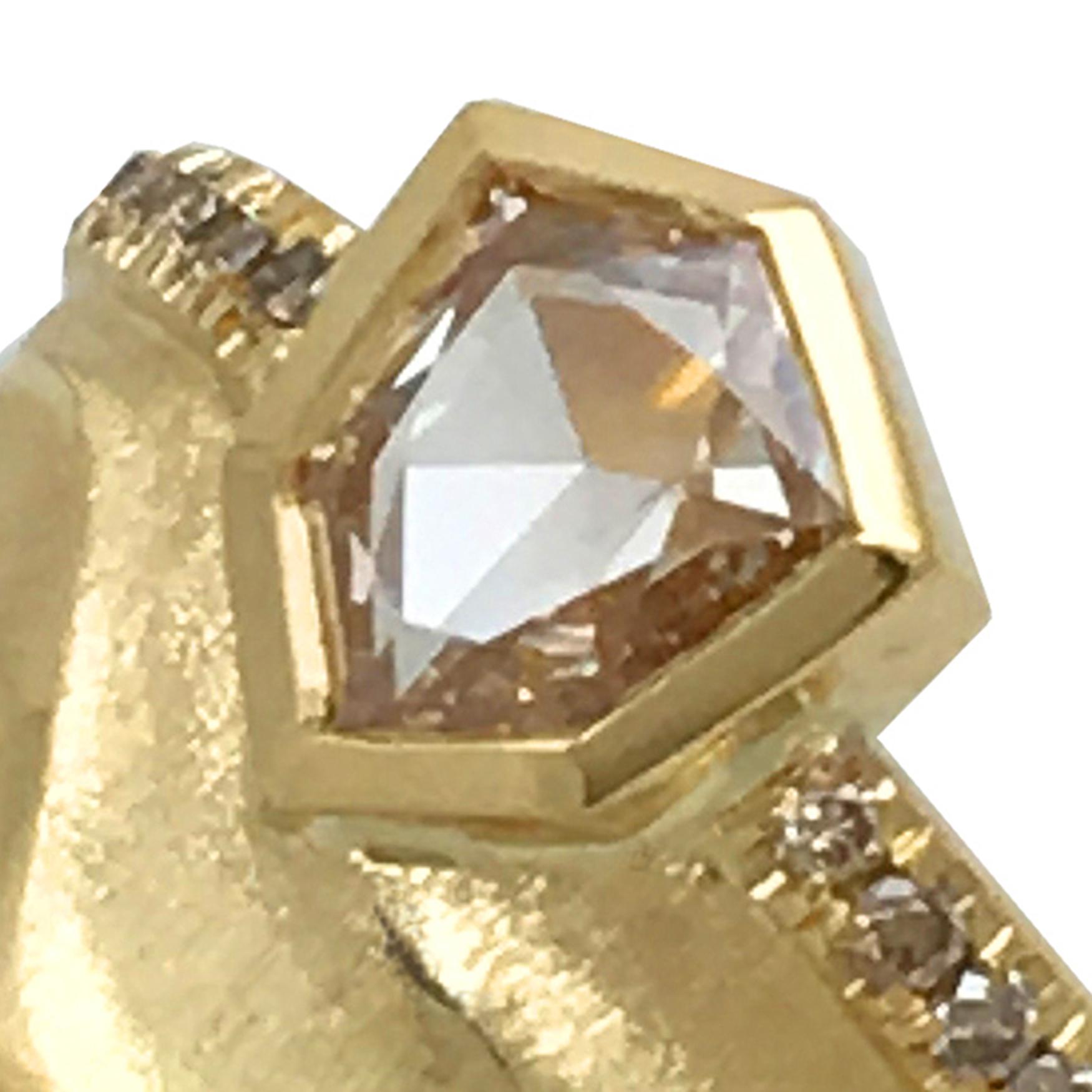 18 Karat Yellow Gold Bridal Ring with a 0.85 Carat Champagne Rose Cut Diamond In New Condition In New York, NY