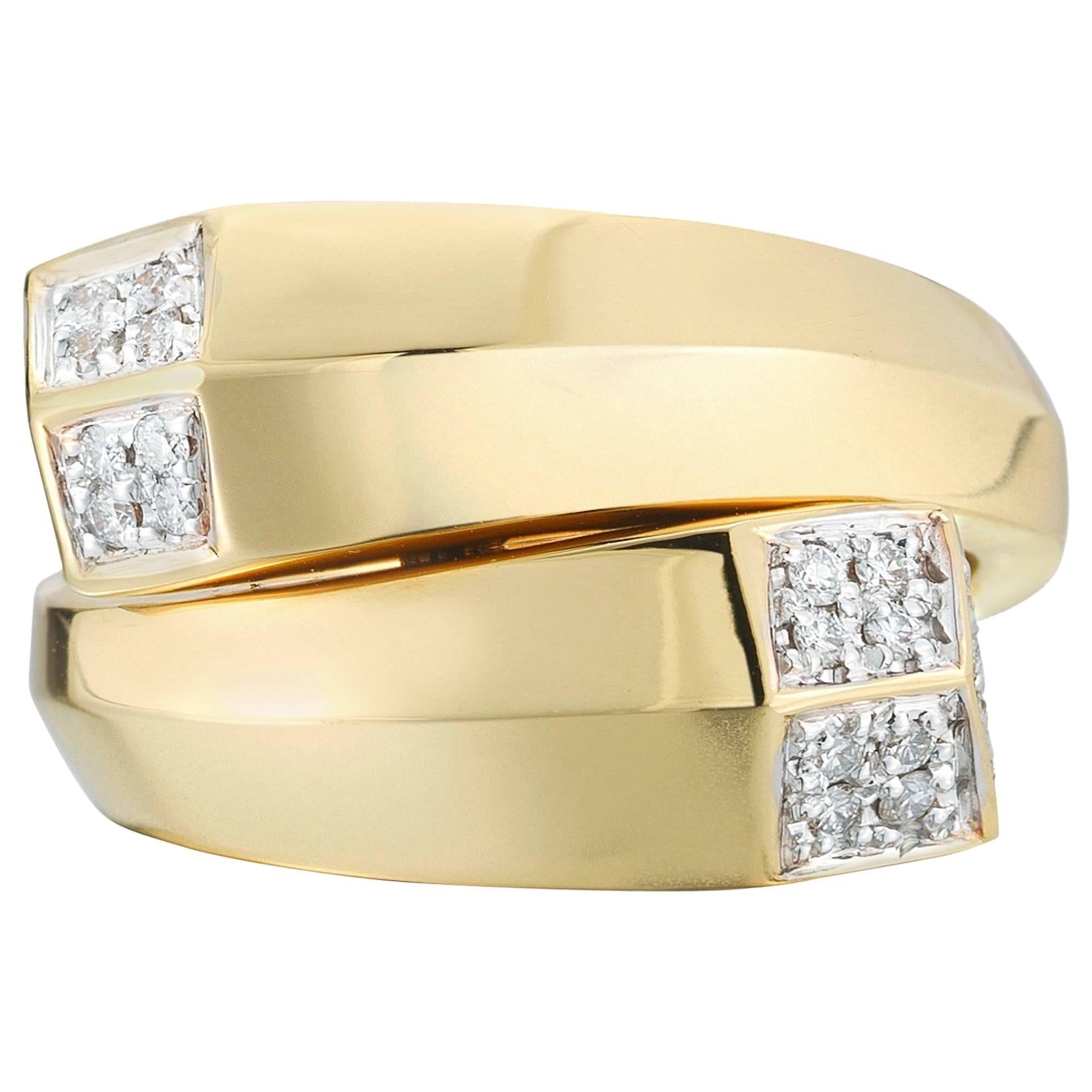 Paolo Costagli 18 Karat Yellow Gold Brillante Contrarie Ring with Diamonds 0.22 For Sale