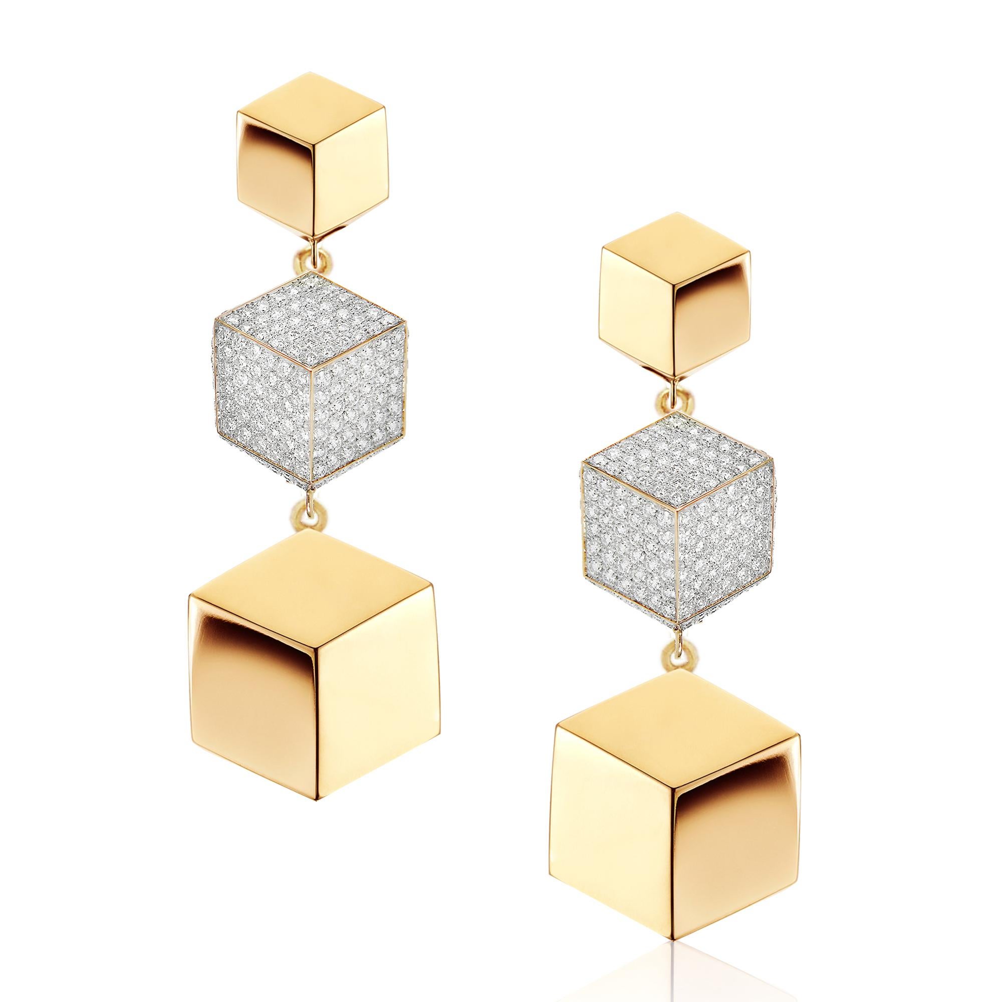 Paolo Costagli 18 Karat Yellow Gold Brillante Earrings with Diamonds, 0.89 Carat (Zeitgenössisch) im Angebot